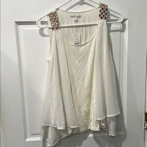 New York & Company Cream Embellished Blouse